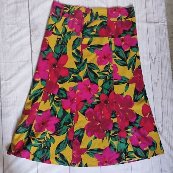 Women's Athena Marie Bold Floral Print Maxi Skirt Linen Blend NWT - Picture 1 of 9